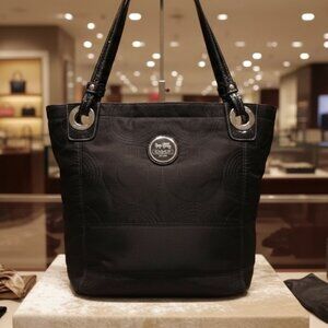 Coach Alex Signature Sateen Tote with Patent Leather Trim